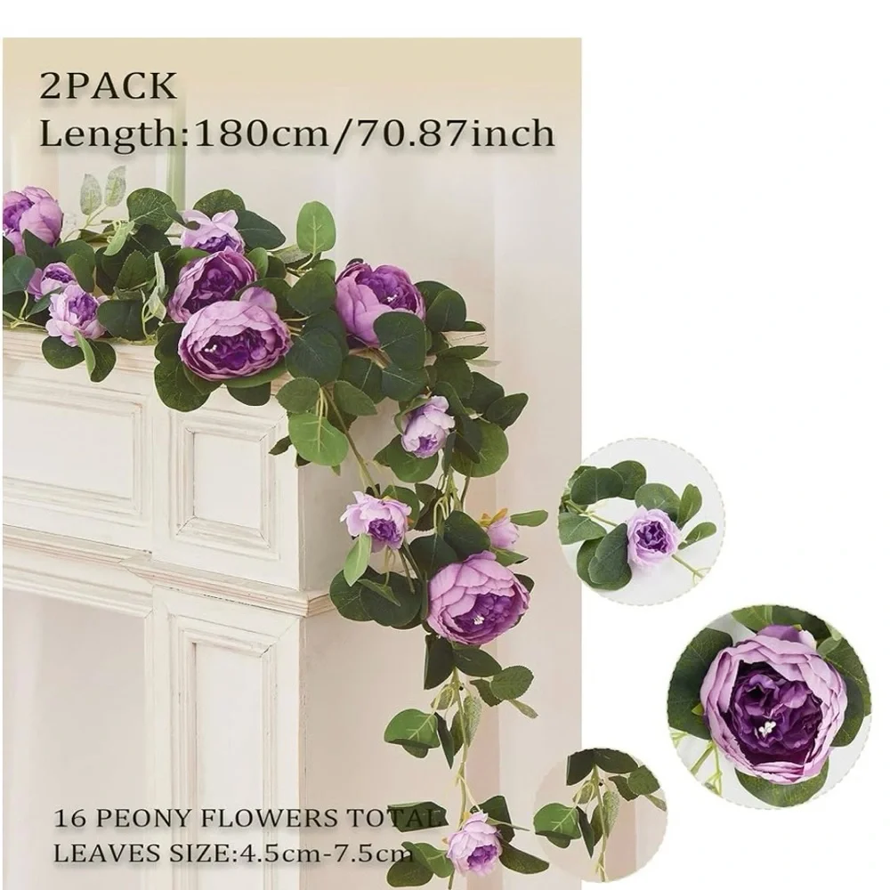 Artificial Floral Garland Purple Peoniez - Picture 4 of 4